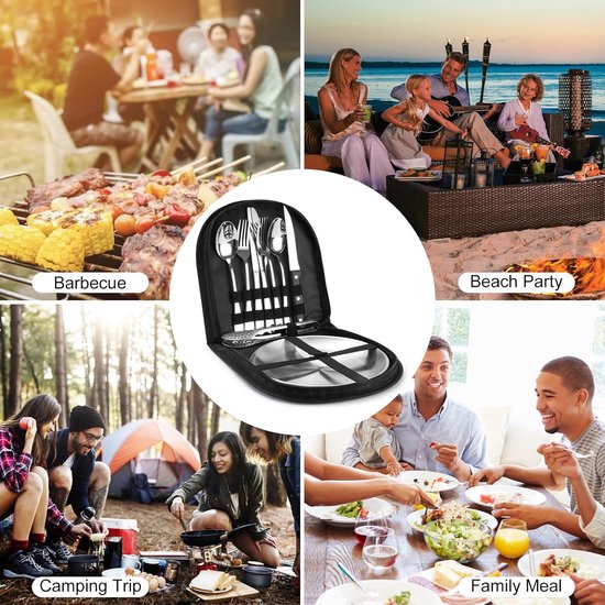 Campingbestekset - 10 Stuks - Draagbaar - Roestvrij Staal - Geschikt Voor Kamperen - Picknicken - Reizen - Geschikt Voor 2 Personen - 24*24*5CM — afbeelding 4