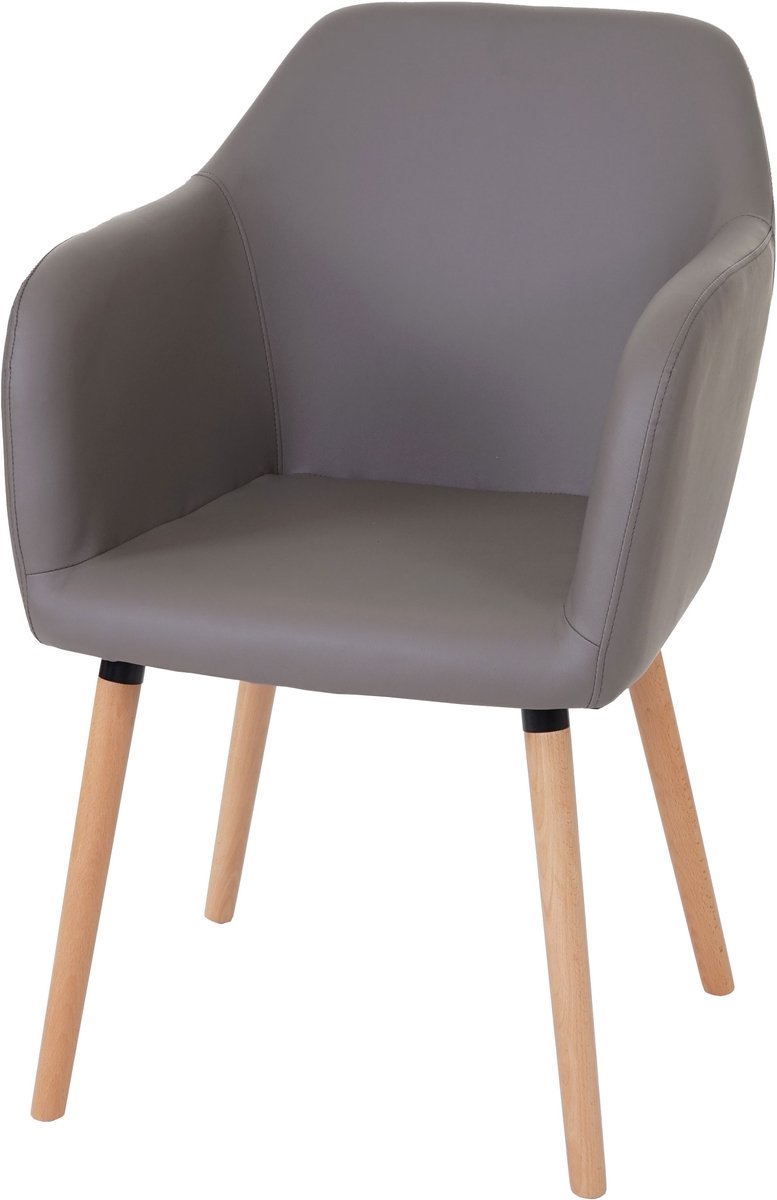 MCW Eetkamerstoel Malmö T381, stoel keuken, retro jaren 50 design ~ kunstleer, taupe-grijs, lichte poten