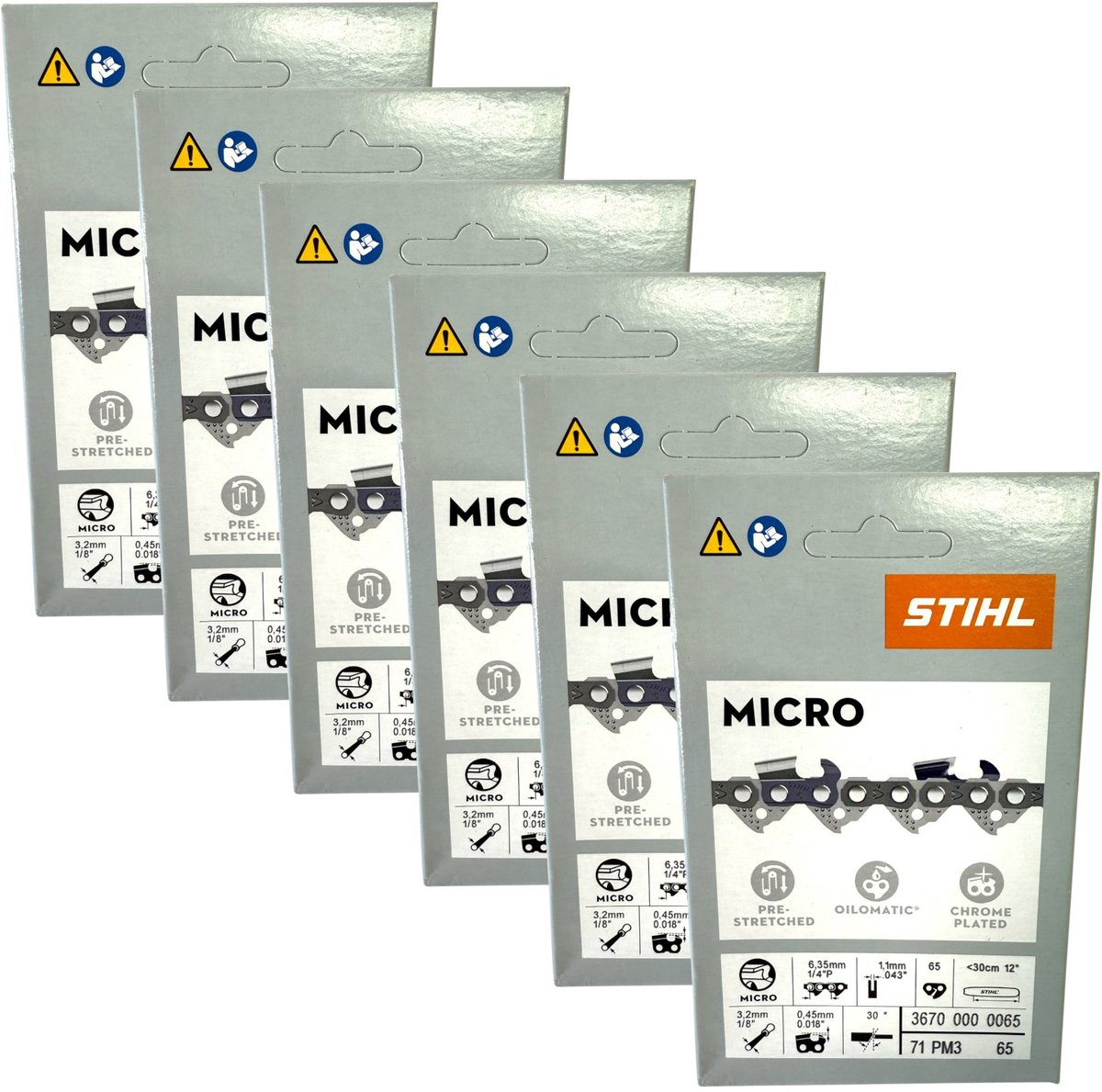Stihl 6x 1/4" Picco Micro 3 (PM3) zaagketting 30 cm 1/4" P 1,1 mm 65 TG 6 stuks ( 6x 36700000065 )