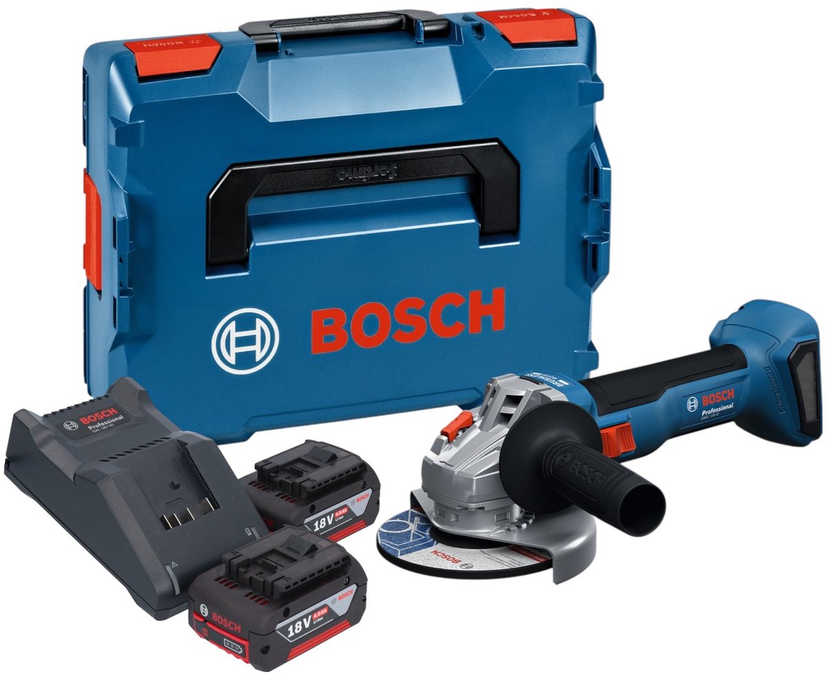 Bosch GWS 18V-8 Professional accu haakse slijper 18 V 125 mm borstelloos + 2x accu 4,0 Ah + lader + L Boxx