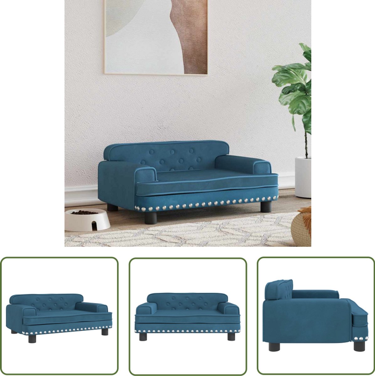 vidaXL Hondenbed – Hond Mand – Hondenmand 70x45x30 cm fluweel blauw – Luxe Hond Bed – Fluweel Hondenmand – Blauwe Hondenmand