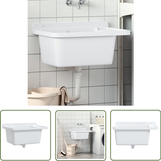 vidaXL Waskuip 59x41x75 cm hars wit, wastobbe, wasbak, vrijstaande gootsteen