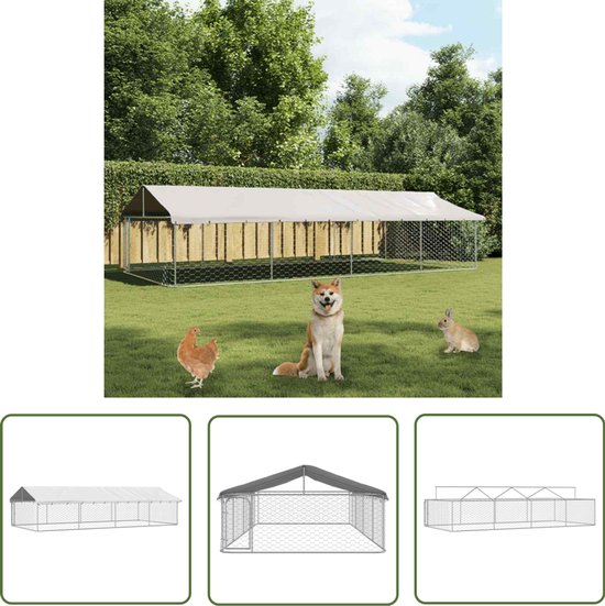 Chenil The Living Store - Acier galvanisé - 600x300x150 cm - Avec toit - Argent