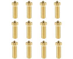 Messing spuitmonden set 12 stuks - Volcano Nozzle voor Anycubic Kobra 2 - 3D-printer spuitmonden 0,2 mm 0,4 mm 0,6 mm 0,8 mm 1,0 mm voor 1,75 filament Artillery Genius / Sindwinder X1
