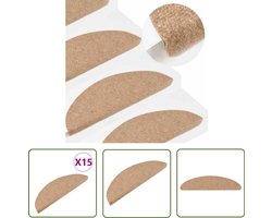 vidaXL Anti Slip - Trapmatten - Trapmatten zelfklevend 15 st 56x17x3 cm beige - Vloerbedekking - Trappen Bekleden - Beige