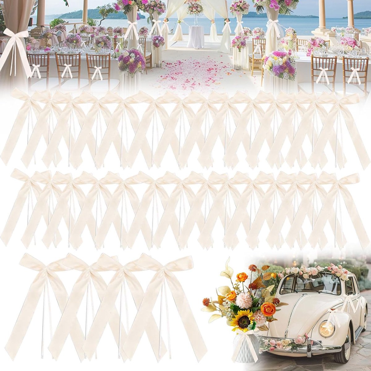 Image of 50 Stuks Auto Strikken - Autostrikken Bruiloft - Bruiloftdecoratie voor Auto - Geschenk en Snoepzakje - Huisdecoratie Enz (Beige)