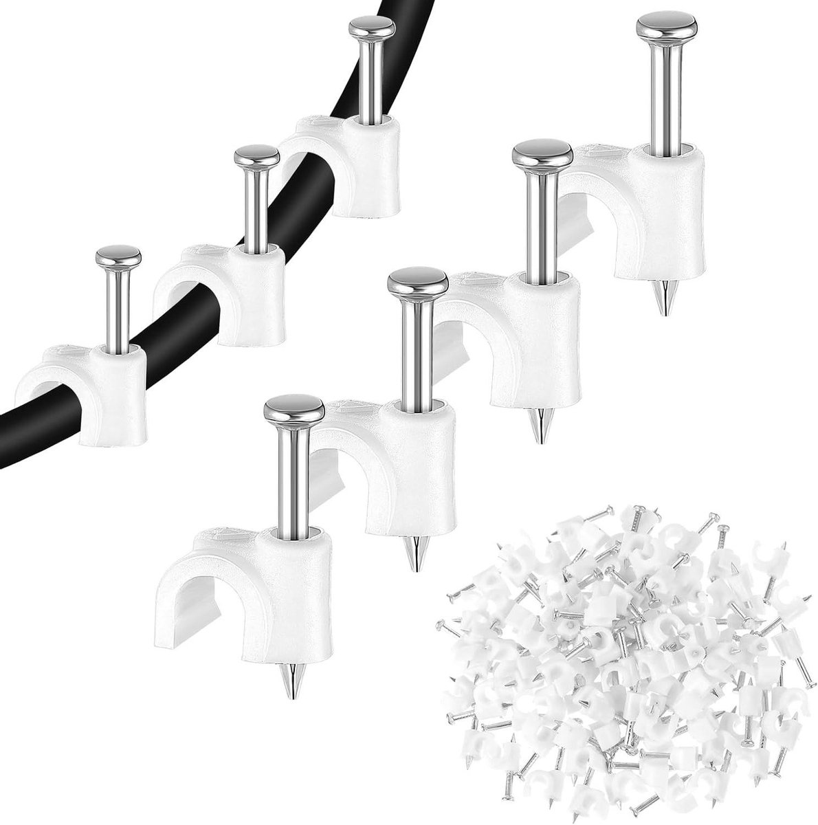 ByShane - Kabelklemmen 100 stuks voor kabelmanagement en netwerkkabel - Wit 8 mm - Wandkabelbevestigingen met nagelkabelhouder