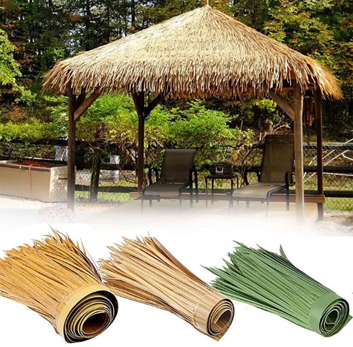GQZJY Materialen voor Tiki rieten dak, palmen dak, kunstmatig rieten dak, feestdecoraties, opgerold palmgras, rieten daktuin, Tiki bar, hutgras (afmeting: 10 m/32,8 ft, groen)