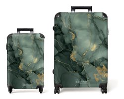 NoBoringSuitcases.com NoBoringSuitcases.com® - Kofferset 2 delig - Koffer lichtgewicht - Groene gouden marmer - Reiskoffer set met 4 wielen - Koffers met TSA slot