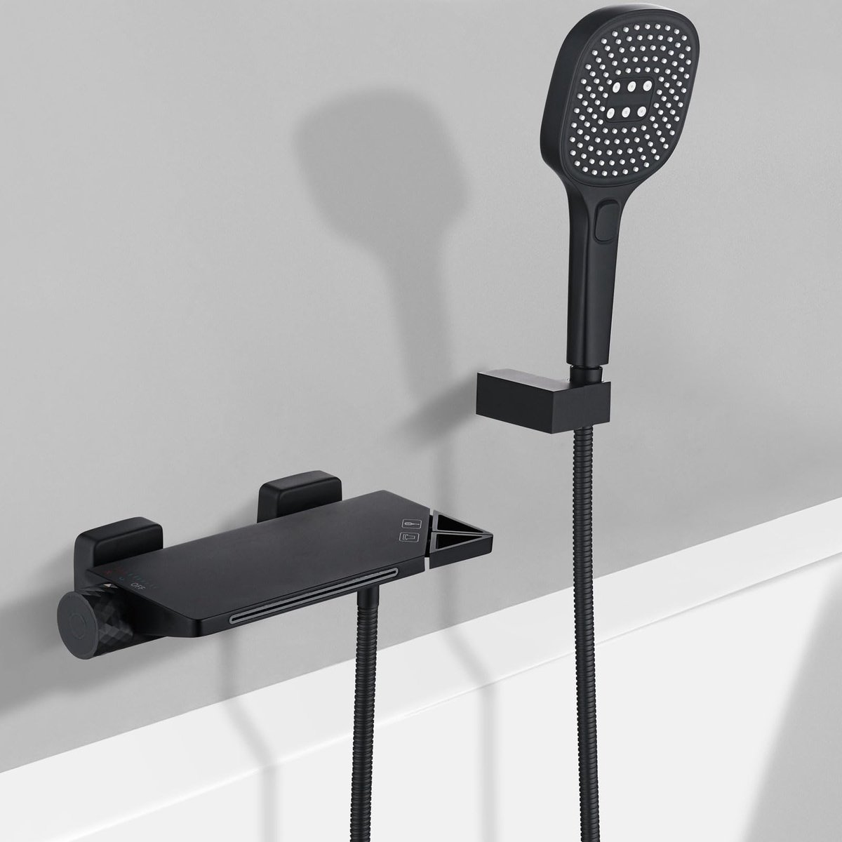 Ibenzoa® Moderne Waterval Badkraan met Handdouche en Wandmontage in Stijlvol Zwart voor Luxe Badkamers