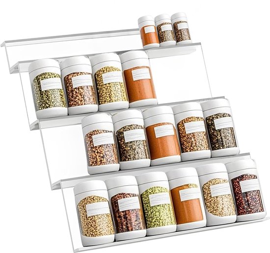TRANKIELO® - Étagère à épices modulaire - Flexible et réglable - 4 sections - Acryl transparent - Deux tailles disponibles