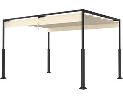 Pergola met Schuifdak Tuinpaviljoen Waterdicht & Wintervast Vrijstaande Terrasoverkapping Zonwering - Beige - 3x4M