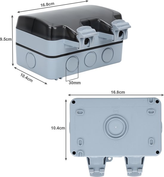 Idota Buitenstopcontact, IP66 waterdicht, 2-voudig stopcontact, voor buiten met USB-aansluitingen, wandcontactdoos, tuinstopcontact met klapdeksel, voor binnen en buiten