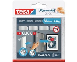 tesa Klittenband pads powerstrips click medium decoratie zonder boren – 16x2 stuks