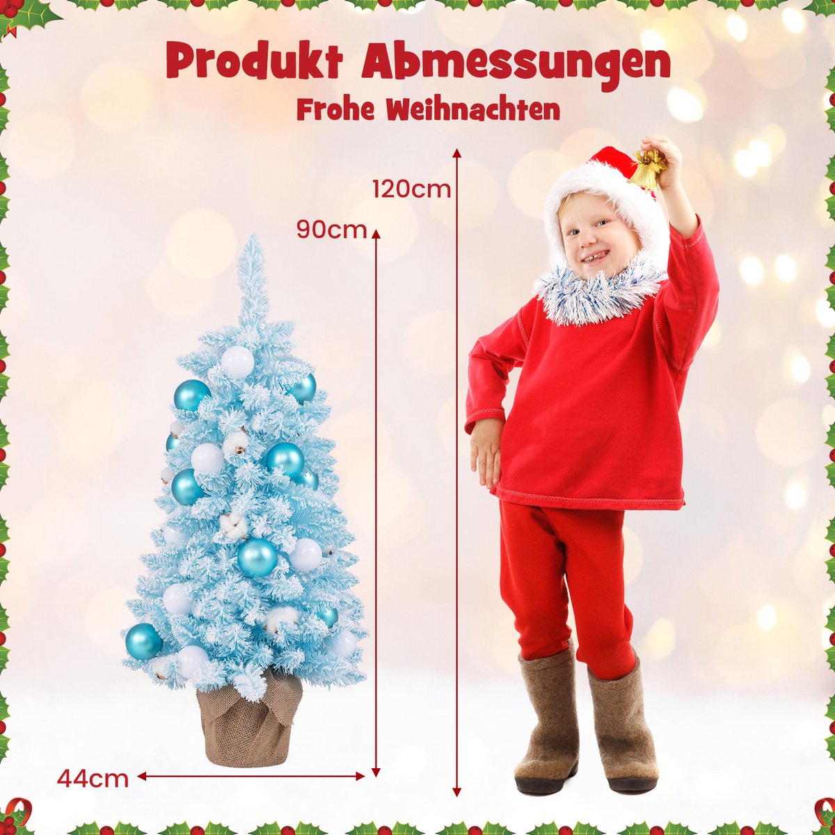 COSTWAY 90 cm kunstkerstboom met verlichting, kleine dennenboom, tafelkerstboom met 30 warmwitte ledlampen, timer, bessen en dennenappels voor kerstdecoratie, groen