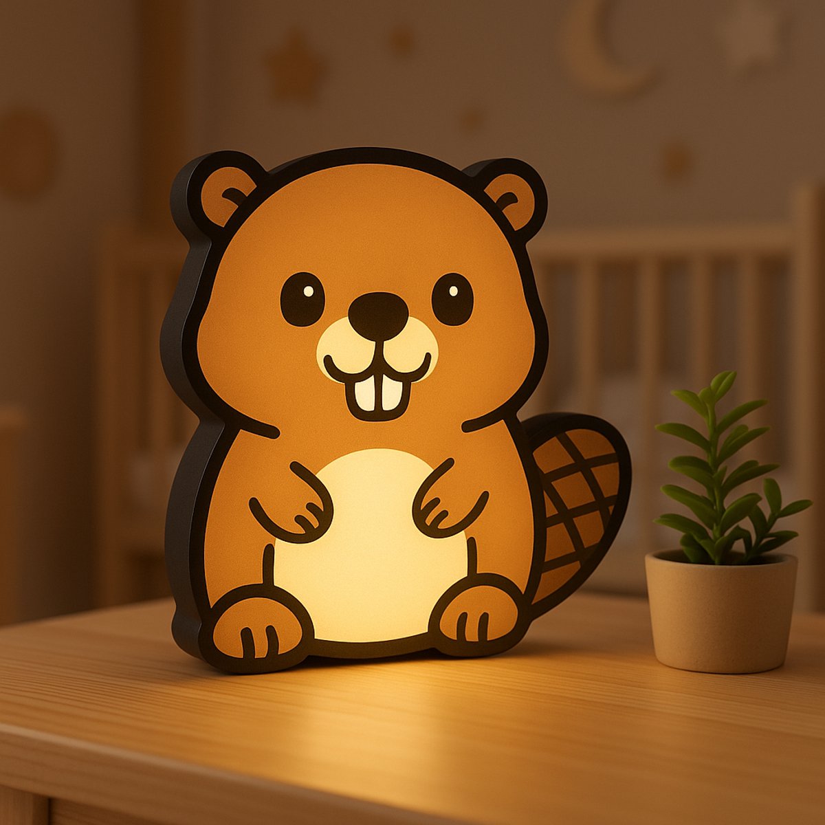 Cartoon Bever Nachtlampje – 3D Dierenlamp Lightbox met USB – Schattige LED Lamp voor Kinde
