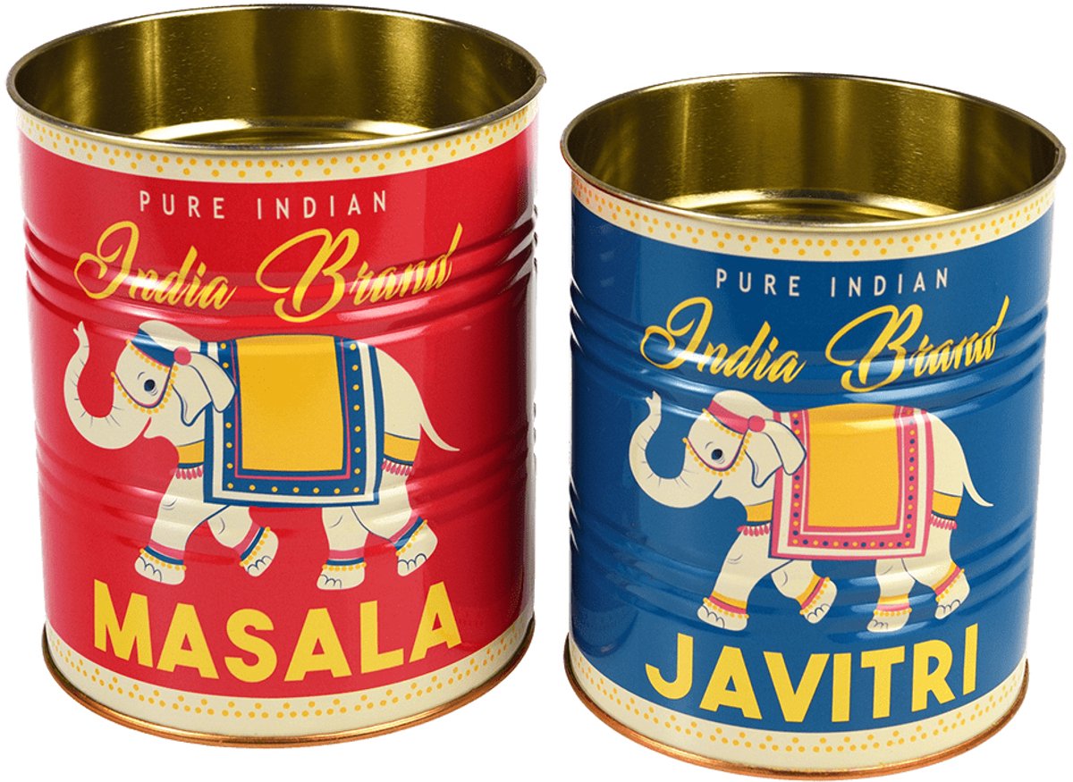 RexLOndon Retro Storage Tins - Bewaarblikken Medium - Masala en Javitri - Rood/Blauw