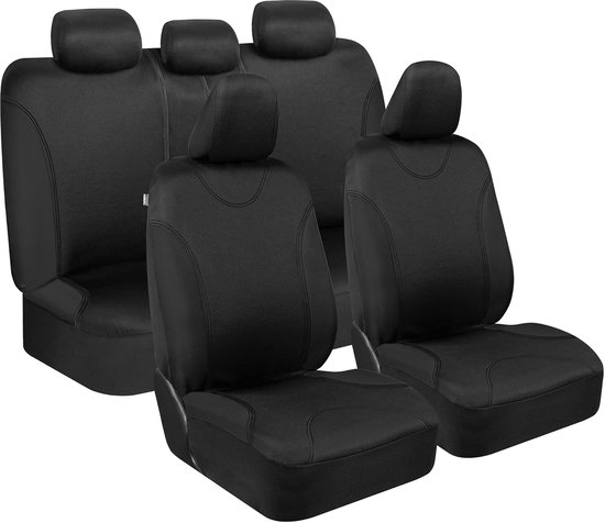 Foto: Zwarte autostoelhoezen complete set universele bijpassende vrachtwagenstoelhoezen en suv stoelbeschermers voorstoelen achterstoelen en hoofdsteunstoelhoezen voor auto interieurhoezen