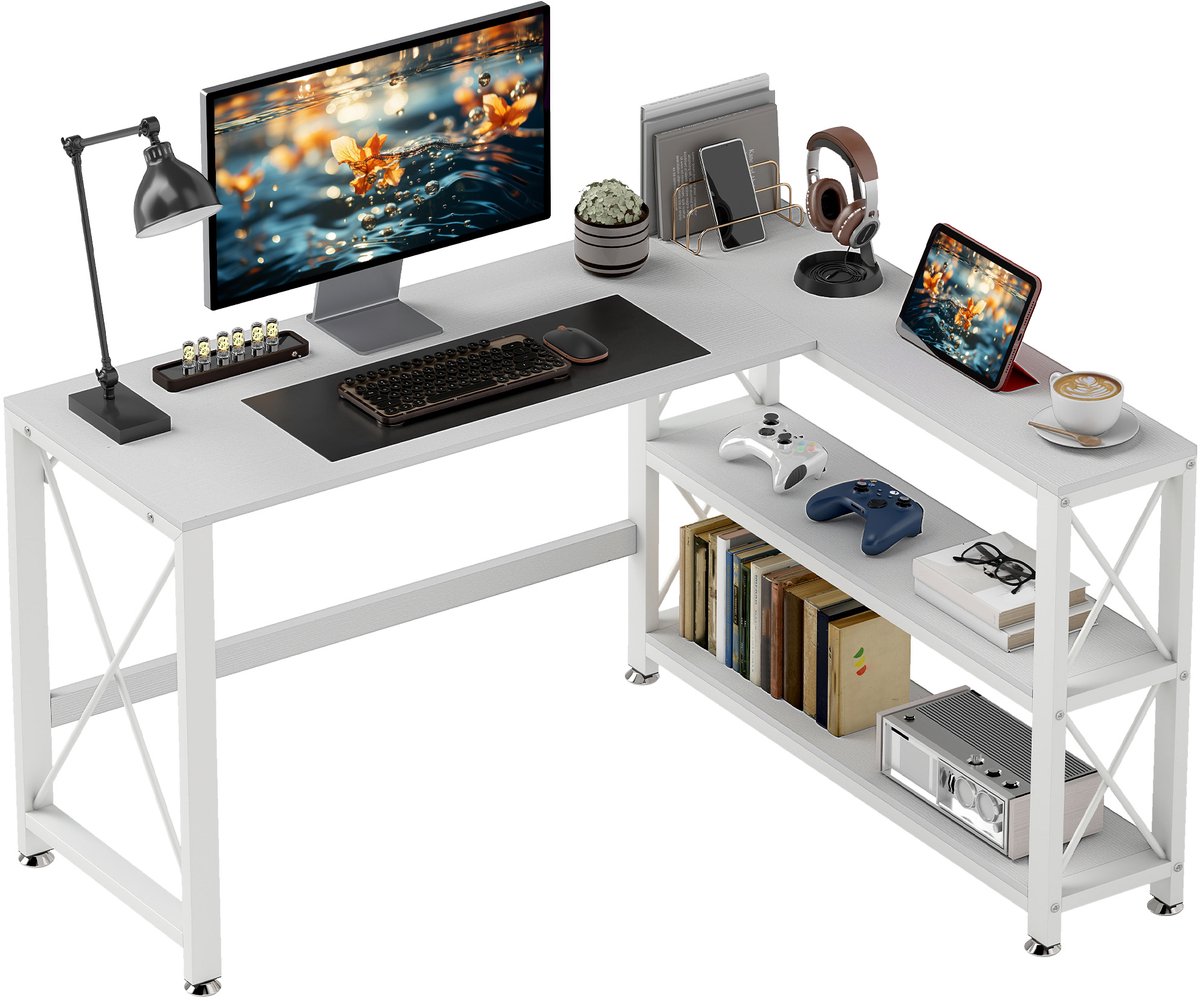HOMCOM-L-vormig computerbureau-135x110x75cm-MDF-Wit