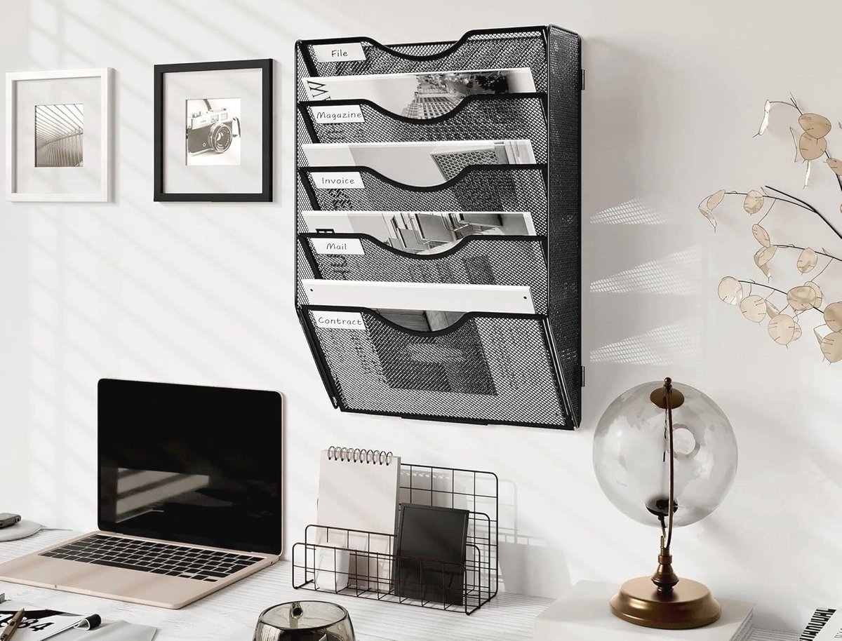 Solinxe Hanging Wall File Holder 5 Tier Wooden Paper Document Storage