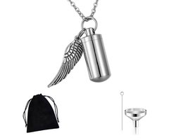 Winkrs - Ashanger met Engelvleugel – Mini Urn Hanger voor As of Haar – 25x12MM – RVS Gedenkhanger