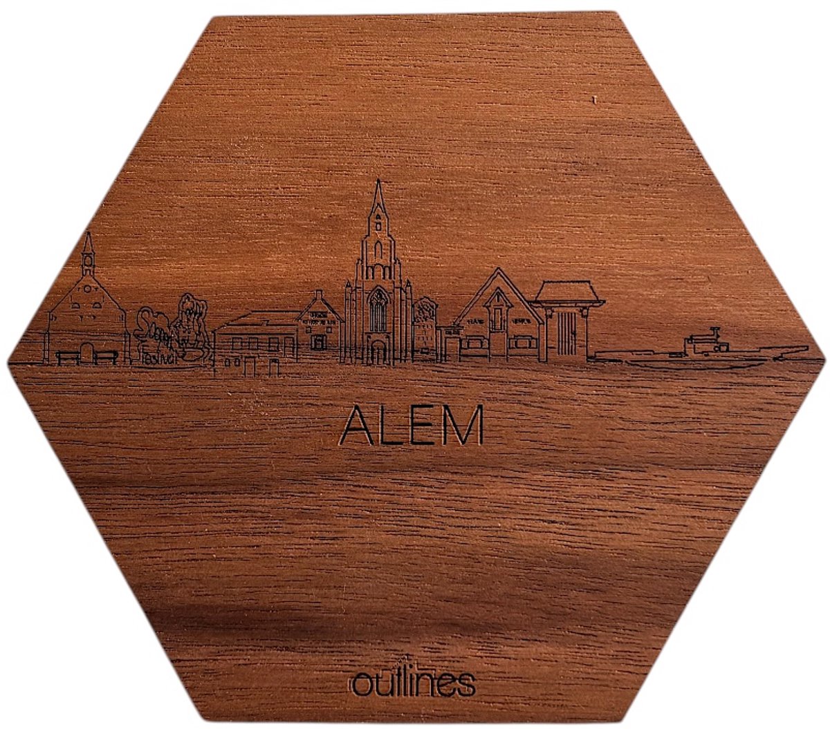 5x Onderzetters Skyline van Alem - 10x9cm - Notenhout