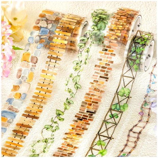 PULUZ 6 rollen PET-tape, prachtige gardenthema-serie Washi Tape voor scrapbook, junk journal, bullet journal, doe-het-zelf ambachten (tuin)