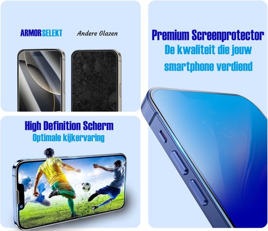 Premium screenprotector van Armor Selekt met hoge definitie en optimale kijkervaring.