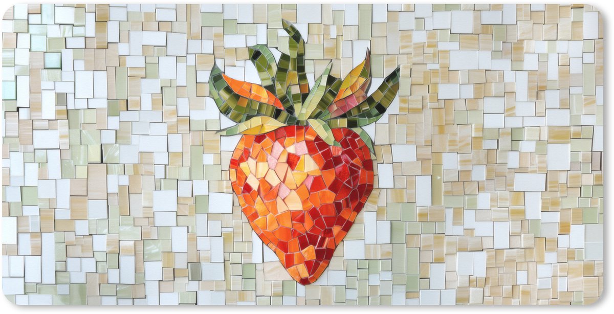 Muismat XXL 100x50 cm - Bureau onderlegger - Bureau mat Aardbei - Rood - Mozaïek - Fruit - Bureaumat - Gaming mousepad xl - Bureaulegger groot - Computer deskmat