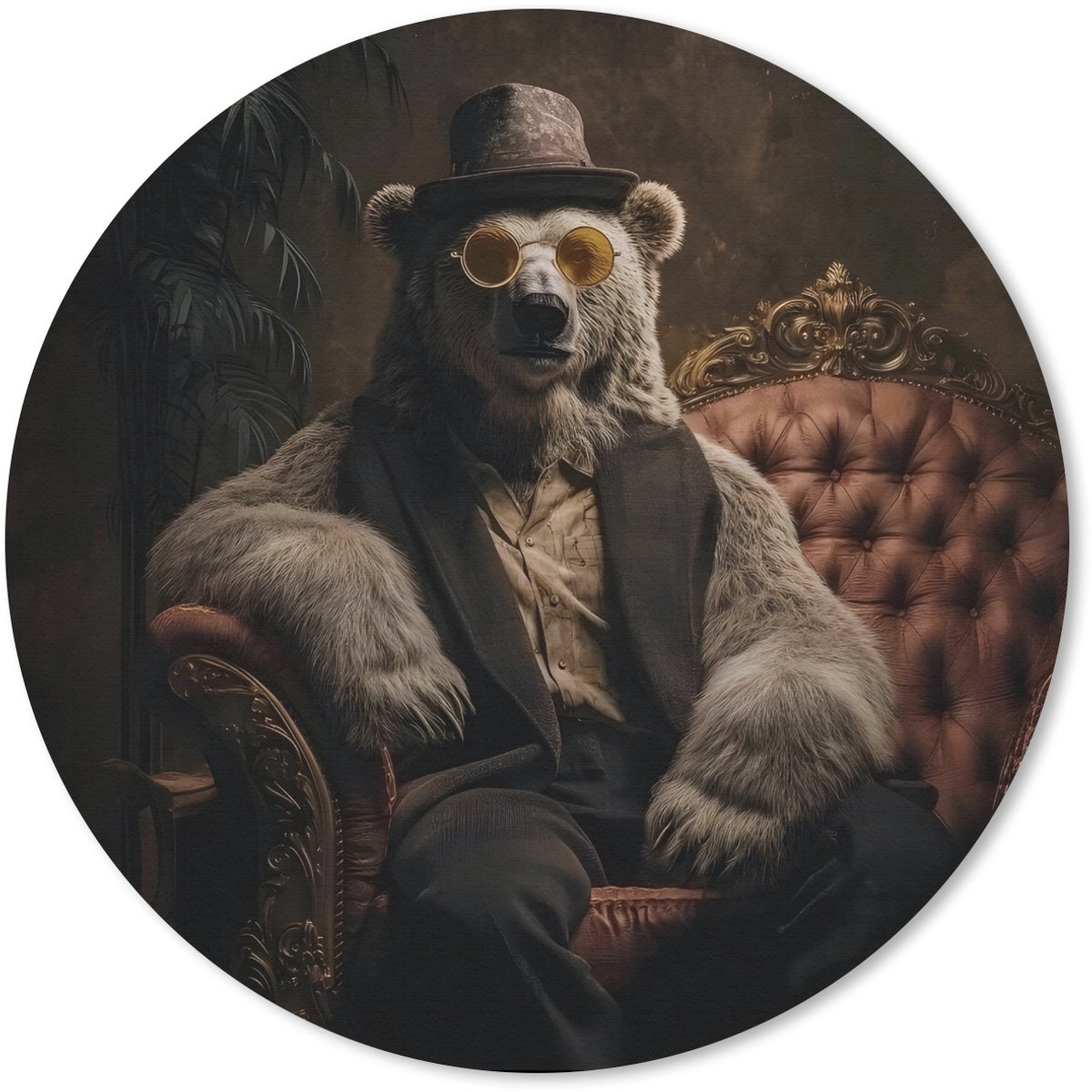 Muismat rond 40x40 cm - Mousepad Ijsbeer - Hoed - Bril - Stoel - Ronde muismatten