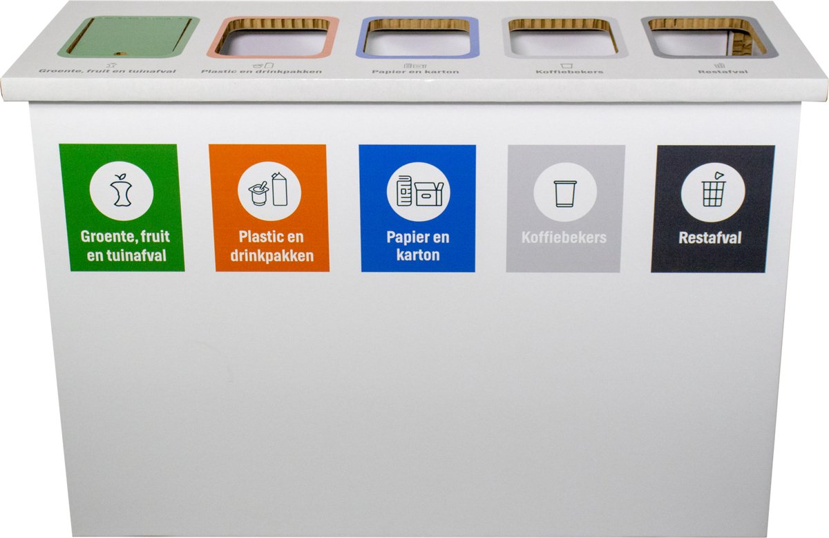 Kartonnen eco bin vijf vakken - 60 L prullenbak - Kartent