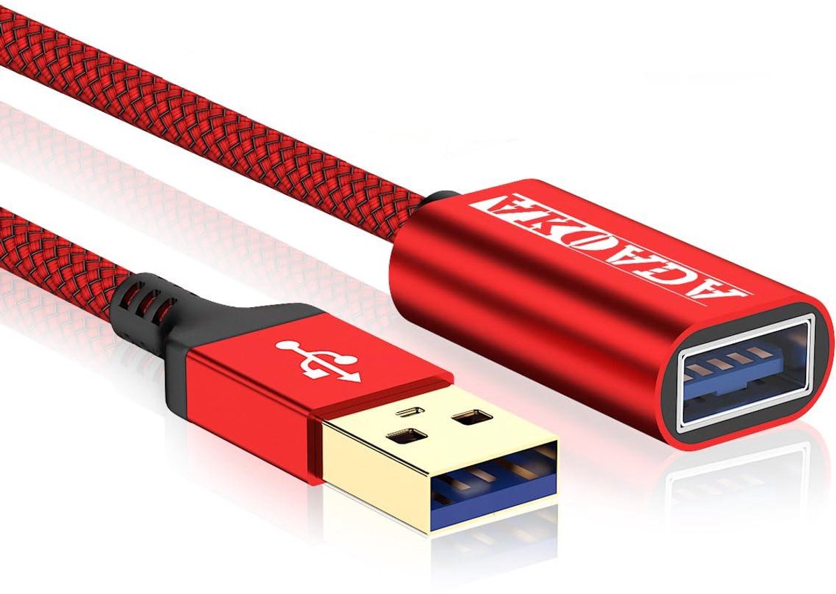 JGS Premium - 3 meter USB 3.0 verlengkabel met nylon mantel - 5 Gbps - Vergulde Connectoren - Rood