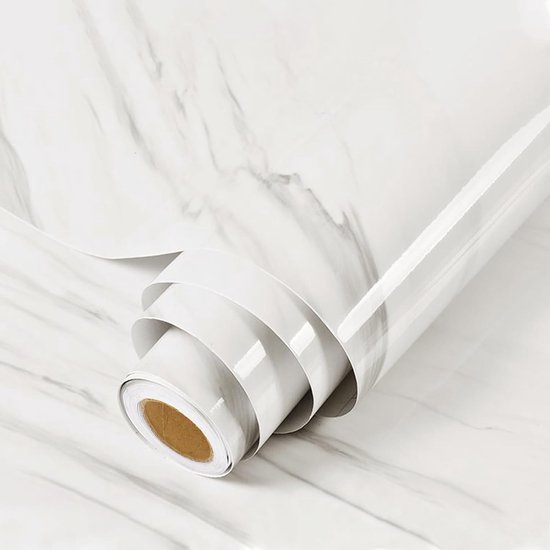 Zelfklevend behang marmerlook - waterdicht - 1 stuk - wit - vinyl - 60 x 300 cm