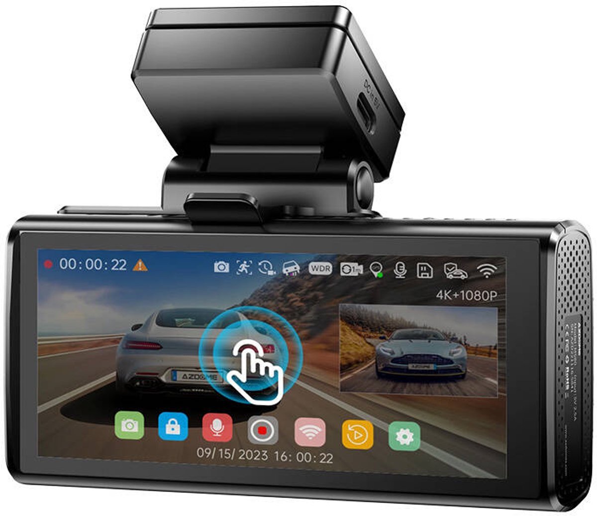 AZDome Dashcam M580 Pro 5K 3CH Wifi Auto Video Recorder 64gb + Interieur en Achter Camera Zwart thumbnail 6
