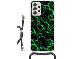 Telefoonhoesje Geschikt voor Samsung Galaxy A52s 5G - Gaming - Bliksemflitsen - Groen - Energie - Siliconen - Crossbody - Backcover met Koord - Telefoonhoesje met koord - Hoesje met touw Telefoonhoesje