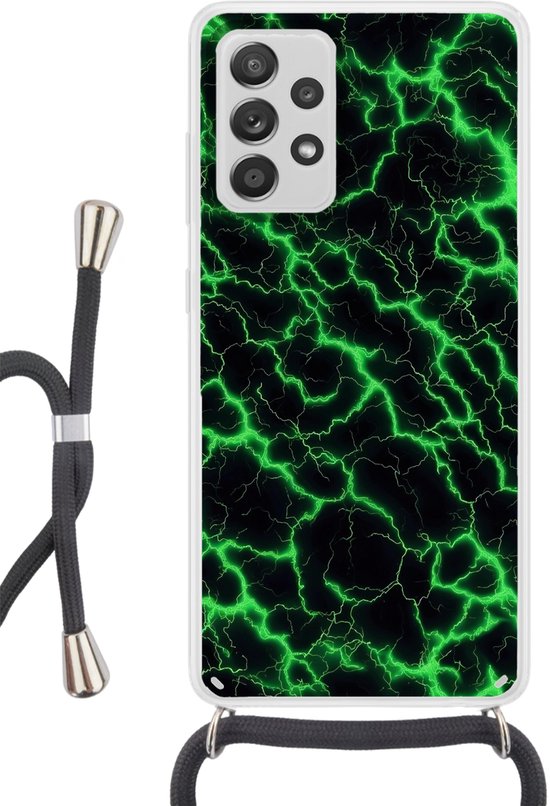 Telefoonhoesje Geschikt voor Samsung Galaxy A52s 5G - Gaming - Bliksemflitsen - Groen - Energie - Siliconen - Crossbody - Backcover met Koord - Telefoonhoesje met koord - Hoesje met touw Telefoonhoesje