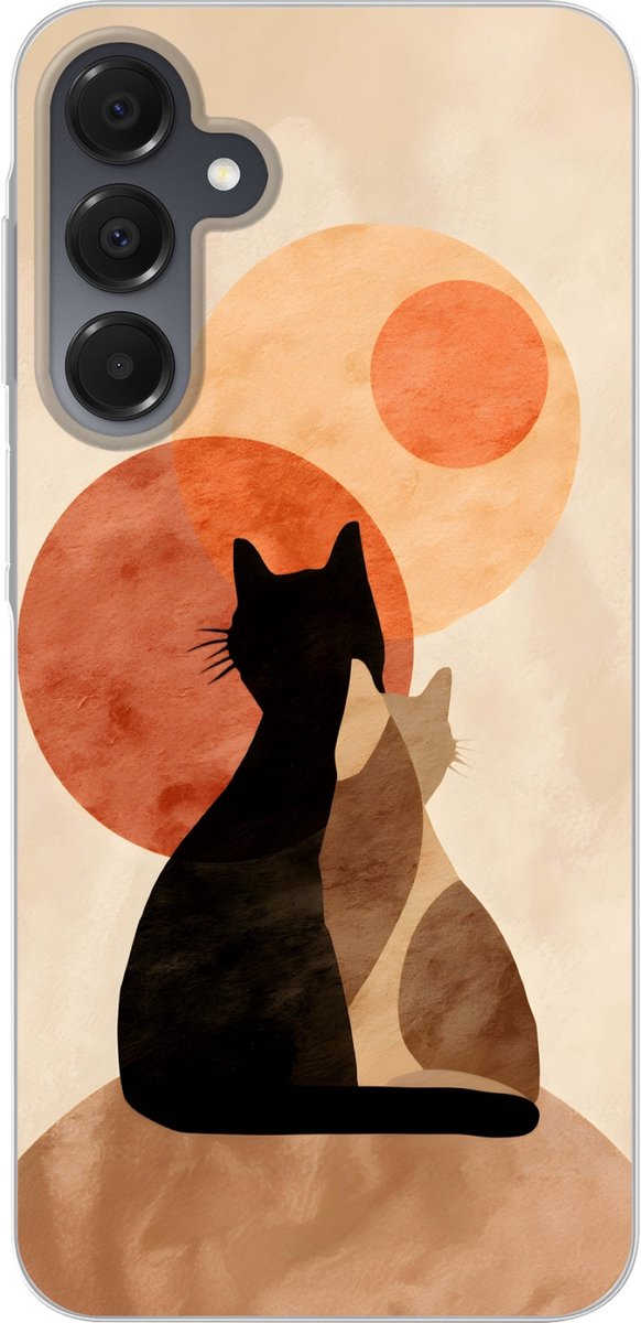 Telefoonhoesje Geschikt voor Samsung Galaxy A16 5G hoesje - Katten - Zwart - Abstract - Cirkels - Siliconen Telefoonhoesje Telefoonhoesje