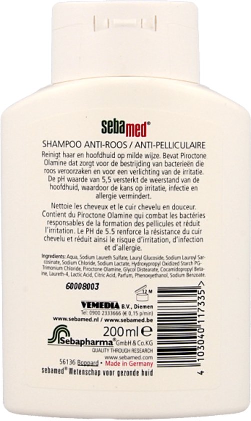 Sebamed Anti-Roos Shampoo - Zeepvrij - 50% minder roos binnen 14 dagen - Piroctone olamine vermindert jeuk, roodheid en irritatie - 200 ml