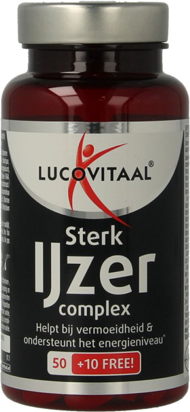 Flesje Lucovitaal Sterk IJzer complex, 50 + 10 GRATIS tabletten.