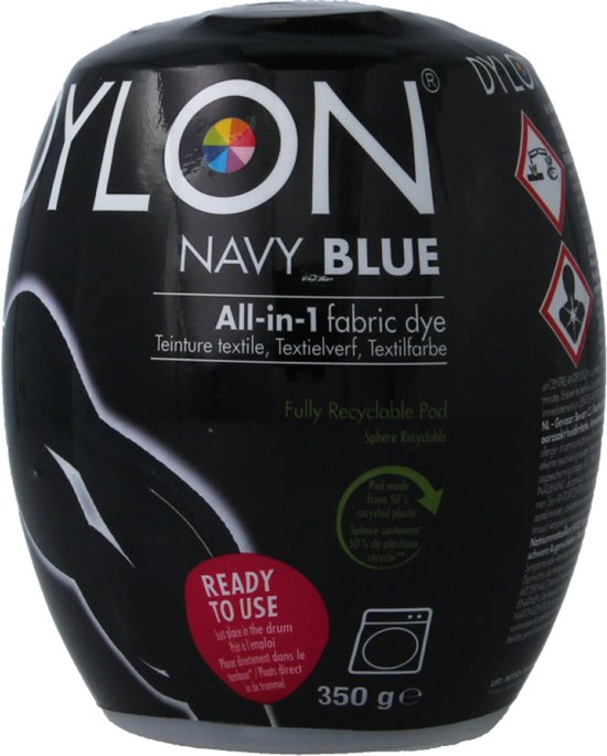 Pod de teinture textile Dylon Bleu Marine Tout-en-1 indiquant 350g.