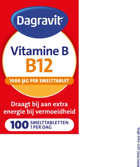 Dagravit Vitamine B12 1000µg - Draagt bij aan extra energie bij vermoeidheid en ondersteunt het functioneren van de zenuwen - 100 smelttabletten