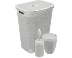 Set 'Hessian' - Wasmand 60 liter - Toiletborstel doseersysteem - Prullenbak swingdeksel - Lichtgrijs