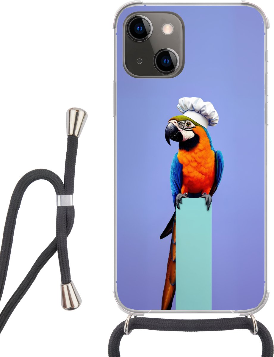 Telefoonhoesje Geschikt voor iPhone 13 Mini - Papegaai - Koksmuts - Vogel - Leuk - Siliconen - Crossbody - Backcover met Koord - Telefoonhoesje met koord - Hoesje met touw Telefoonhoesje