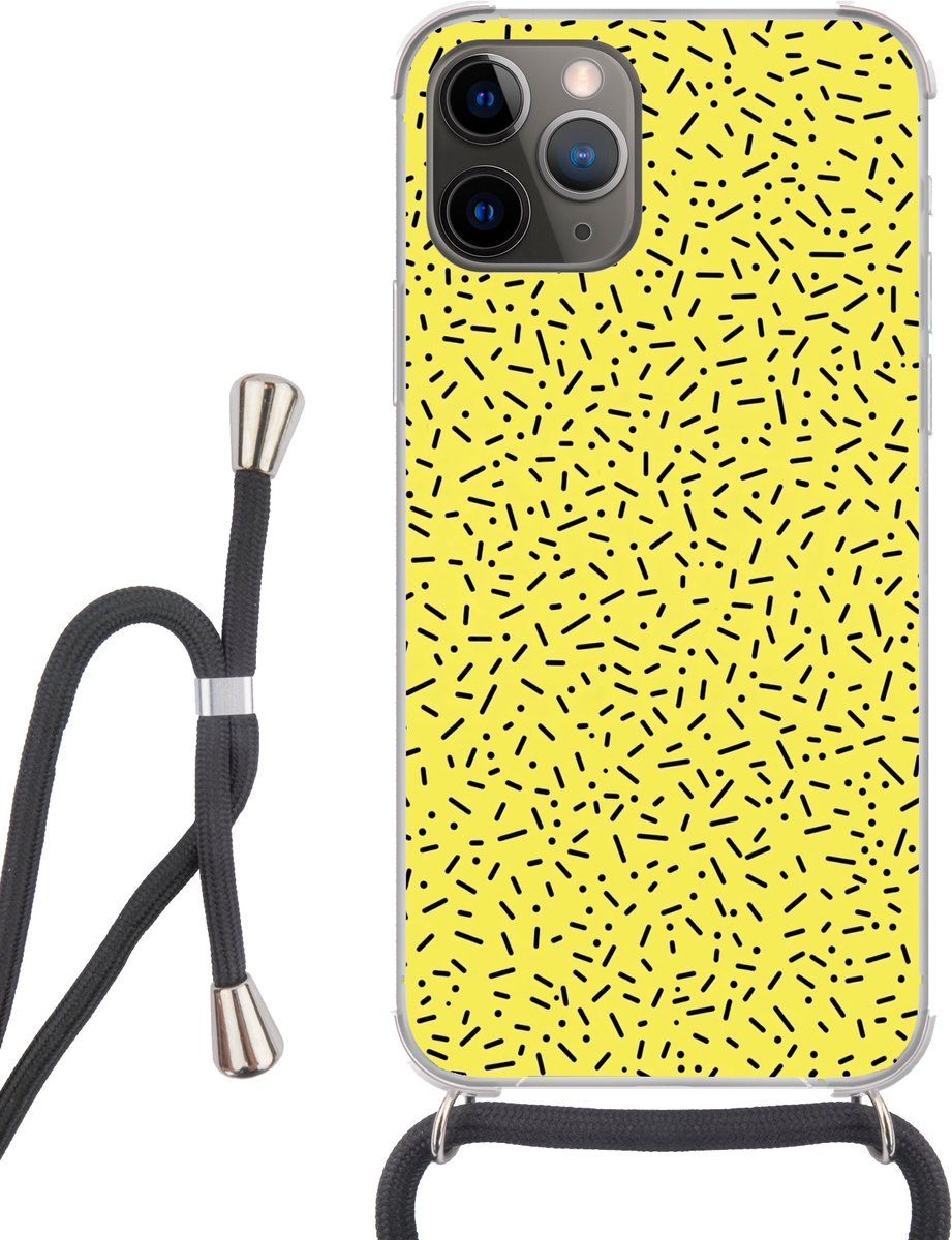 Telefoonhoesje Geschikt voor iPhone 13 Pro Max - Gaming - Stippen - Strepen - Geel - Siliconen - Crossbody - Backcover met Koord - Telefoonhoesje met koord - Hoesje met touw Telefoonhoesje