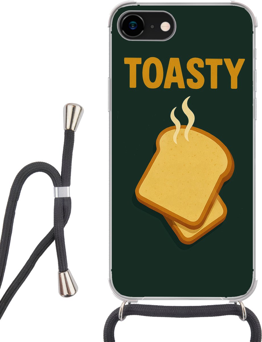 Telefoonhoesje Geschikt voor iPhone 8 - Brood - Tosti - Groen - Minimalistisch - Siliconen - Crossbody - Backcover met Koord - Telefoonhoesje met koord - Hoesje met touw Telefoonhoesje