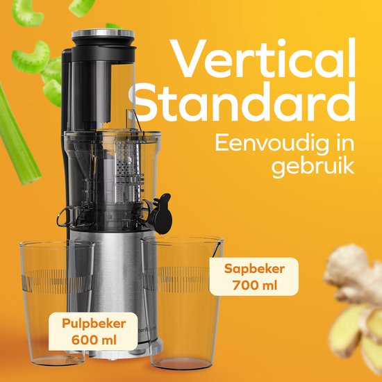 KitchenBrothers Slowjuicer - Verticaal - Juicer - Groenten en Fruitpers - 80 mm - 750 ml - Grijs van KitchenBrothers — afbeelding 3
