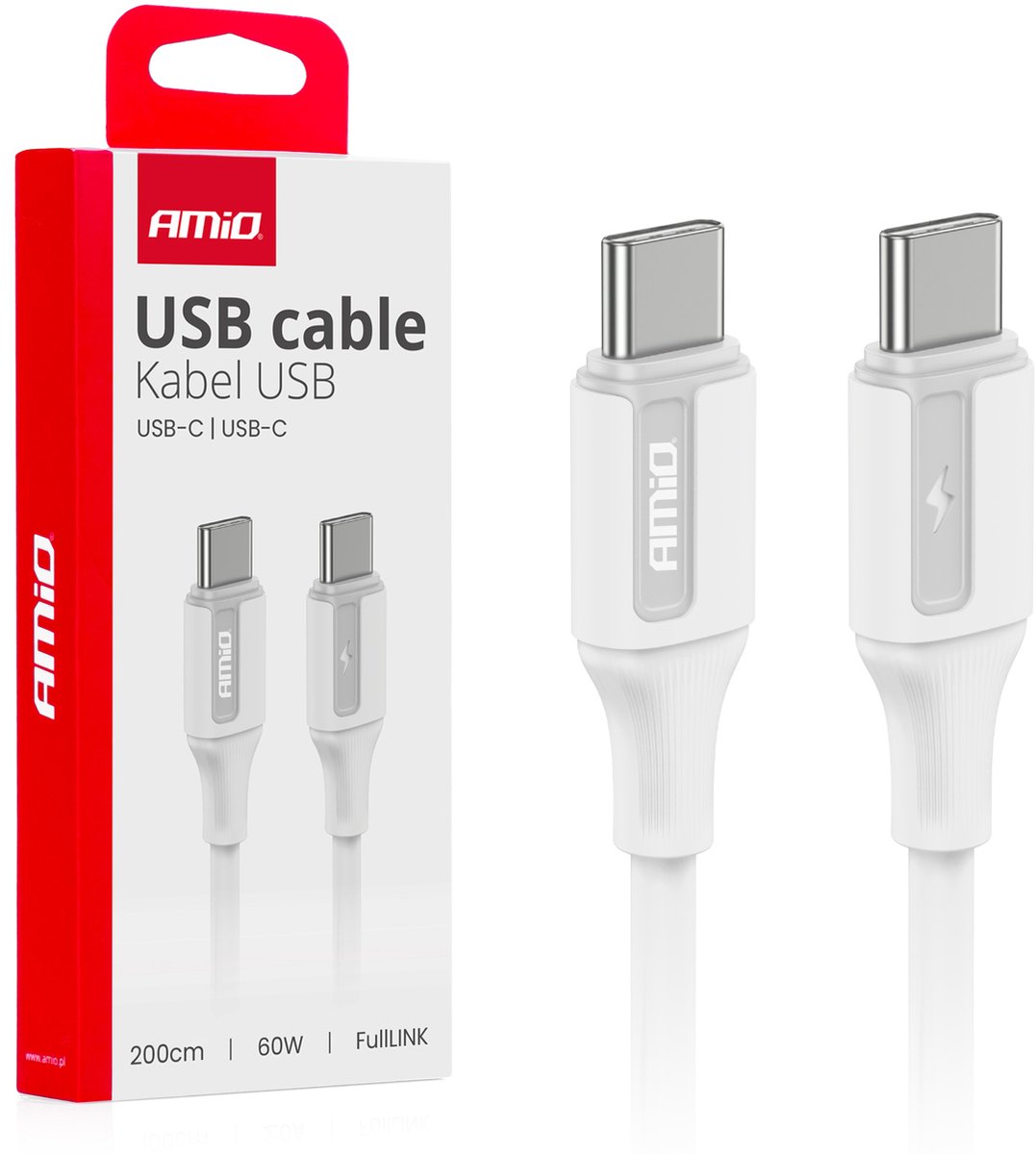 AMiO USB-C naar USB-C Kabel – 60W – 200cm – FullLINK – 03921