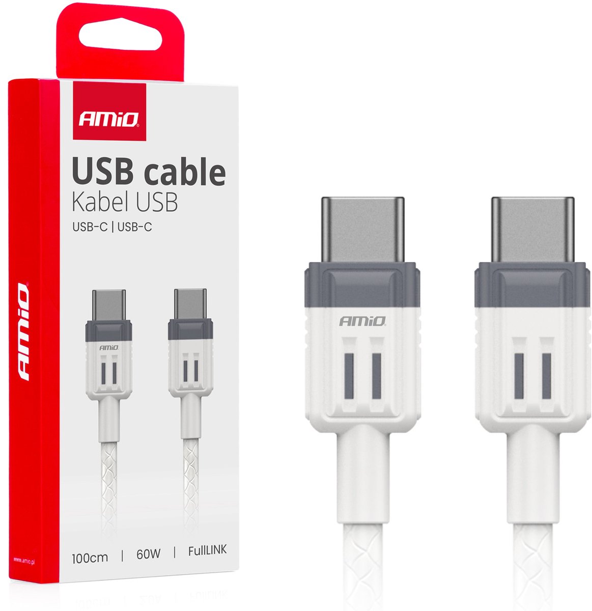 AMiO USB-C naar USB-C Kabel 60W 100cm FullLINK – AMIO-03908