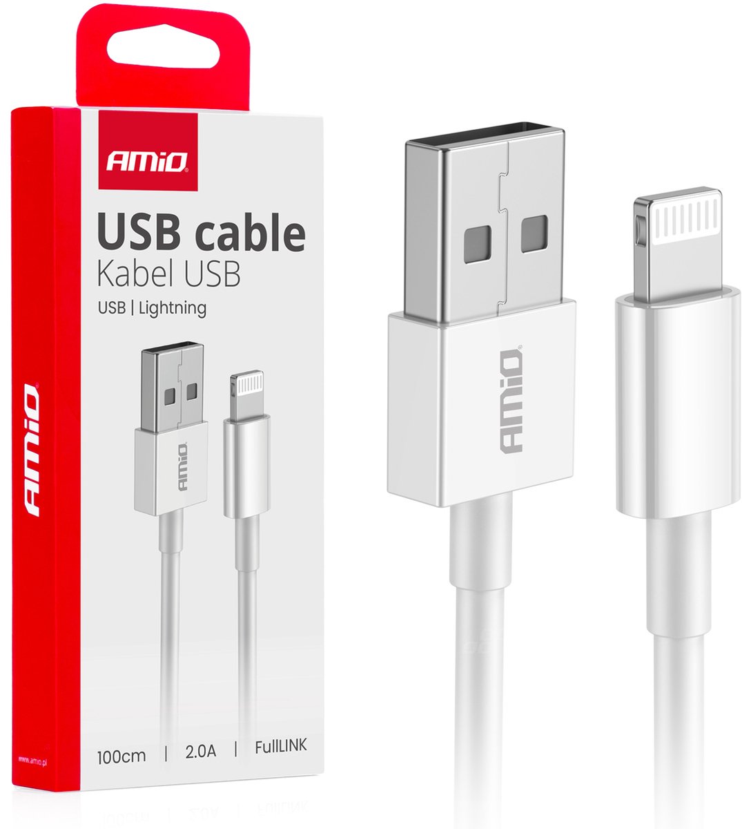 AMiO USB naar Lightning Kabel – 2A – 100cm – FullLINK – 03895
