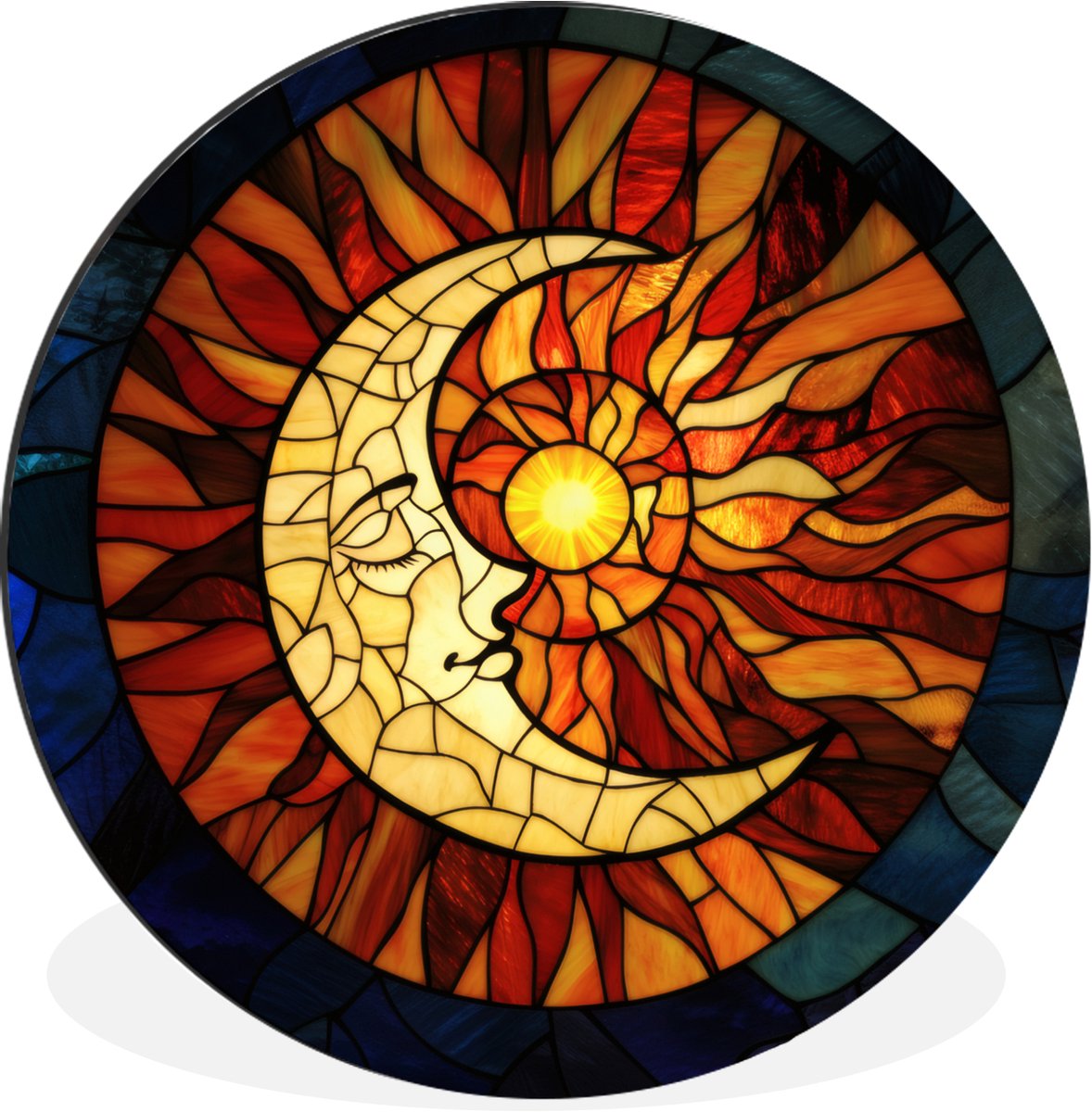 WallCircle - Wandcirkel - Muurcirkel - Mozaïek - Glas - Maan - Donkerblauw - Aluminium - Dibond - 90x90 cm - Binnen en Buiten